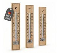 Lantelme Set di 3 termometri esterni in legno della temperatura da -30°C a 50°C | Termometro analogico esterno da 17 cm per interno giardino esterno balcone da giardino interno legno