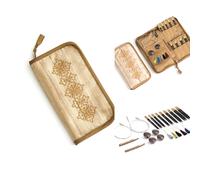 Lantern Moon Set Ancestry Aghi intercambiabili-9 Coppie di Punte da 10 cm-2 Cordoncini girevoli da 40 e 50 cm-Cappucci, indicatori di Punto, Legno Ebano, Naturale, 3,3.25,3.5,3.75,4,4.5,5,5.5,6 mm