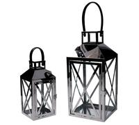 LANTERNA 2 PZ PORTA CANDELE DECORAZIONE IDEA REGALO ARGENTO METALLO ARREDO CASA