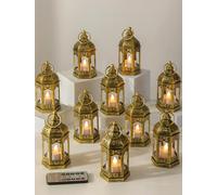 Lanterna a candela con telecomando e timer: 10 mini lanterne LED dorate, stile marocchino, funzionamento a batteria, per matrimoni, Natale, Ramadan, Halloween, decorazione da tavolo