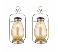 Lanterna a luce solare a LED per esterni, lampada da giardino, decorazione per balconi, vetro in metallo, argento ambrato, batteria ricaricabile IP44, resistente alle intemperie, 3000K bianco caldo, H