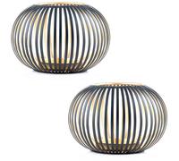 Lanterna a Vento Porta Tealight Scandinava Nero Oro Metallo 17cm Decorazione Set