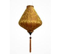 Lanterna Asiatica in Seta A Ø30 cm, Colore Ruggine Riflet Oro - Lampione Tradizionale di Hoi an in Tessuto, Bambù e Legno - Decorazione e Artigianato del Vietnam (A20-MA)