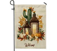 Lanterna autunnale con cactus, bandiera da giardino, giallo caldo, floreale, decorazione per la casa, bandiera autunnale su entrambi i lati, decorazione per prato all'aperto, 30,5 x 45,7 cm