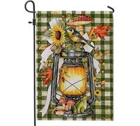 Lanterna autunnale da giardino, bandiera verde girasole uccello decorazione per esterni, bandiera su entrambi i lati in iuta da cortile bandiera autunno raccolta decorazione per feste 30,5 x 45,7 cm