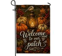 Lanterna bandiera da giardino, rustica vintage zucche che cadono uccellini arancioni su entrambi i lati, piccola bandiera da giardino per esterni, patio, prato, portico anteriore, balcone, 30,5 x 45,7
