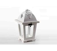 Lanterna Bianca in Legno e Metallo Decoro Cuore Arredamento Giardino Shabby Chic 13 * 13 * 23 cm HIA-701696