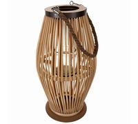 Lanterna boho in bambù e rattan con cilindro in vetro (40 cm) - Protezione antivento per candele, fondo antigraffio, maniglia - Interno ed esterno - Lampada decorativa beige per terrazze, balconi e