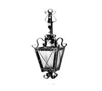 Lanterna con Braccio In ferro Battuto Quadra 20x20xh 52 cm - Attacco Lampada E 27 interno esterno con vetri e impianto colore nero nero