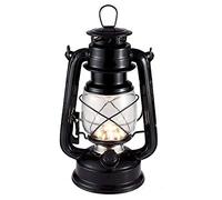 Lanterna da campeggio a LED, forma uragano, luce bianca calda, alimentata a batteria, metallo anticato, interruttore dimmer, 15 LED, 150 lumen, per interni ed esterni