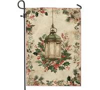 Lanterna da giardino, bandiera natalizia rustica con bacche di agrifoglio verde di Natale su entrambi i lati, bandiere decorative esterne per esterni, portico, prato, patio, terrazza, 30,5 x 45,7 cm