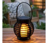 Lanterna Da Giardino Solare Nera Effetto Rattan LED Con Luce Calda Fiamma