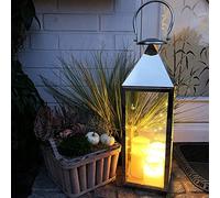 Lanterna da giardino XXL di lusso, in acciaio inox, portacandela antivento, in vetro, altezza 54 cm, colori: argento