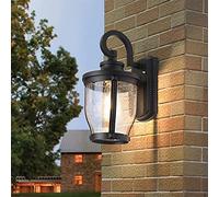 Lanterna da parete industriale antica, finitura nera, impermeabile, per esterni, con luce rivolta verso il basso e paralume in vetro a bolle, ideale per patio o decorazioni, attacco E27, per porta d'