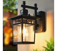 Lanterna da Parete per Esterni, Applique da Parete per Esterni Impermeabili, IP44 Impermeabile, Retro E27, Illuminazione da Parete per Porta Anteriore Nera con Paralume in Vetro Smussato Trasparente