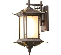 Lanterna da parete per esterni in stile pagoda asiatica, applique da esterno impermeabile, metallo e vetro con finitura bronzo e dettagli dorati per veranda, giardino, patio, tempio, cortile, attacco