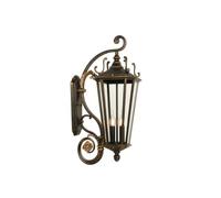 Lanterna da Parete Vintage Francese con Volute, Triplada da Esterno E14 con Braccio Decorato a Volute, Struttura in Alluminio e Pannelli in Vetro Trasparente, Applique Impermeabile per Ingresso, Patio