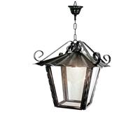 Lanterna da soffitto con catena In ferro Battuto MOD BIG 27x27xh33 cm - peso 3,4 kg Lampada mod E27 interno esterno con vetri e impianto colore nero nero