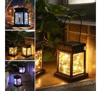 Lanterna decorativa a energia solare per giardino, soluzione elegante per illuminazione esterna con bagliore ambrato tremolante (003)