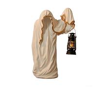 Lanterna decorativa in resina con mago e uomo misterioso in nero, per interni o giardino, colore: bianco