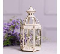 Lanterna decorativa per candele, lanterna decorativa per esterni, altezza 26 cm, lampada a candela in stile retrò, in metallo, lanterna a sospensione per interni ed esterni, matrimonio (bianco