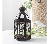 Lanterna decorativa per candele, lanterna decorativa per esterni, altezza 26 cm, lampada a candela in stile retrò, in metallo, lanterna a sospensione per interni ed esterni, matrimonio (nero