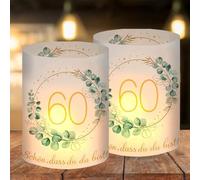 Lanterna decorativa per il 60° compleanno, per donne e uomini, candele o candele con "Schön dass Du Da Bist" ed eucalipto
