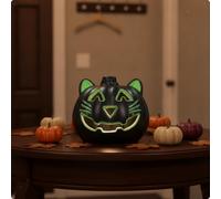 Lanterna di Zucca con Gatto Nera e Verde Zucca con Orecchie da Gatto Luminosa