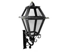 Lanterna doppi vetri con braccio In ferro Battuto 28x39xh72 cm - Attacco Lampada E 27 utilizzabile interno esterno, con 8 vetri e impianto colore nero nero