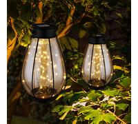 Lanterna Esterno Lampada Solare LED Catena Di Luci Griglia Nera Ambra Set Di 2