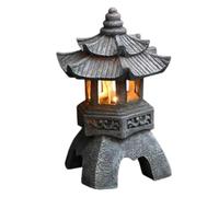 Lanterna giapponese Luci solari per esterni, Lanterna impermeabile dal design vintage con pagoda color ambra per il paesaggio del percorso del patio del giardino, lampada giapponese