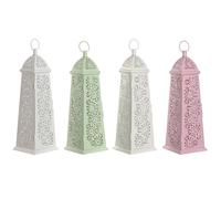 Home ESPRIT Lanterna bianca verde rosa metallo alluminio shabby chic 13 x 13 x 43 cm (4 pezzi)