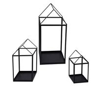 Lanterna in metallo a forma di casa, colore nero, set da 3 pezzi, 45/33/23 cm, lanterna decorativa da appoggiare, portacandele industiral moderno