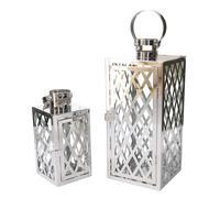 LANTERNA IN METALLO ARGENTO QUADRATA 2 PZ SET DECORAZIONE NATALE NATALIZIA