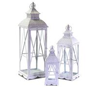LANTERNA IN METALLO BIANCO 3 PZ SET DECORAZIONE NATALE NATALIZIA CAMINO