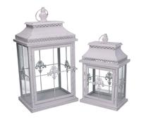 LANTERNA IN METALLO BIANCO RETTANGOLARE 2 PZ SET DECORAZIONE NATALE NATALIZIA