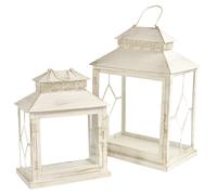 LANTERNA IN METALLO CREMA RETTANGOLARE 2 PZ SET DECORAZIONE NATALE NATALIZIA