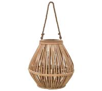 Lanterna in vimini da appendere, 38 x 40 cm, con contenitore in vetro e manico in corda, per giardino, terrazza, matrimonio, festa, decorazione romantica