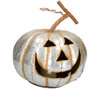 Lanterna Jack O Zucca Argento Halloween Accendi Candela Decorazione Metallo G...
