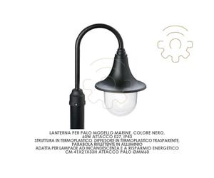 Lanterna lampione per palo Marine E27 60W nero attacco ø mm 60 esterno senza pal