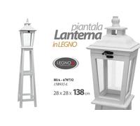 LANTERNA LAMPIONE PORTACANDELA DA TERRA PIANTANA LEGNO BIANCO VETRO 13828 cm