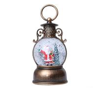 Lanterna natalizia ad acqua con fiocchi di neve fluttuanti, luce calda e musica, doppia USB o funzionamento a batteria, timer a risparmio energetico, design in resina per decorazioni festive (Santa