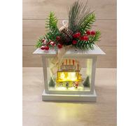 Lanterna Natalizia Bianca Con Luci E Movimento Carretto Popcorn 26x18x32cm