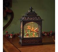 Lanterna natalizia in metallo con LED a rotazione ad acqua con glitter palla di neve con slitta di Babbo Natale e renne alta 29 cm