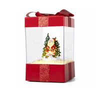 Lanterna Natalizia Pacco Regalo Rosso Effetto Neve Luci Suoni Addobbi Interno