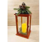 Lanterna Natalizia Rossa Con Candela LED Cappelliera in Metallo 20x20x46cm