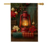 Lanterna natalizia vintage, bandiera da giardino, stella di Natale rossa, striscione decorativo per la casa, in iuta su entrambi i lati, decorazione per esterni per prato di vacanza, 71 x 101 cm