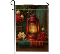 Lanterna natalizia vintage, bandiera da giardino, stella di Natale rossa, striscione decorativo per la casa, in iuta su entrambi i lati, decorazione per esterni per prato natalizio 30,5 x 45,7 cm