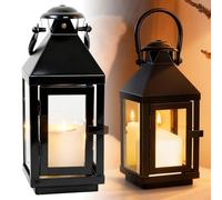 Lanterna nera in metallo, 22 cm, resistente alle intemperie, per esterni, giardino e cimitero, lanterna da giardino in metallo, portacandele in stile retrò, decorazione per balcone, Natale, tavolo