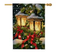 Lanterna per casa, nastro natalizio con agrifoglio verde su entrambi i lati, decorativo, per esterni, cortile, prato, patio, porta d'ingresso, 71 x 101 cm